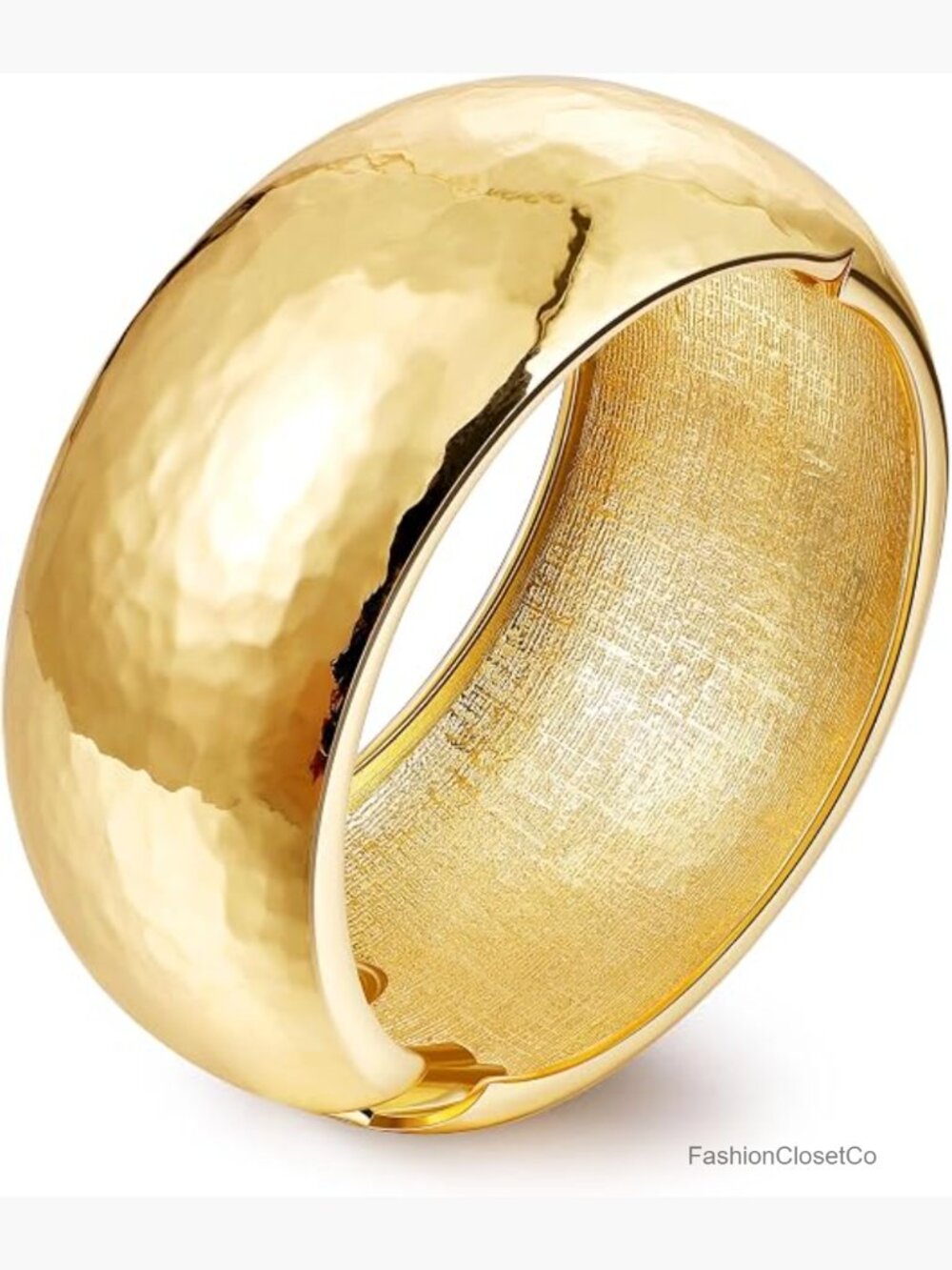 18K Gold Plated Chunky Bangle Bracelet Wide Hammered Minimalist Cuff